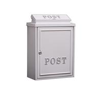 AuraHome Vintage Weatherproof Post Box Classic POST Design-Lockable Heavy Duty Secure Wall Mounted Letter Mail for Walls/Gates/Garages.Charming easy to fit White with Silver POST Improved Design