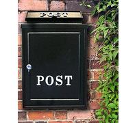 AuraHome Vintage Weatherproof Post Box Lockable Wall Mounted Letter Box Iron Mail Box for A4 Letters Outdoor Use for Walls Gates Garages Black with White POST Sign