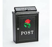 Aurahome ® Weatherproof Post Box Classic Rose Design-Lockable Heavy Duty Secure Wall Mounted Letter Mail Post Box Post for Walls/Gates/Garages..Charming easy to fit (Black with Red Rose)