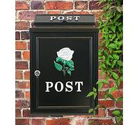 Aurahome ® Weatherproof Post Box Classic Rose Design-Lockable Heavy Duty Secure Wall Mounted Letter Mail Post Box Post for Walls/Gates/Garages..Charming easy to fit (Black with White Rose)