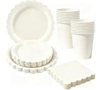 AURALIN Beige Scalloped Party Tableware Set 68 Pieces Cups and Plates | Includes 16 paper cups 16 nine-inch plates 16 seven-inch plates and 20 napkins for coordinated party dining