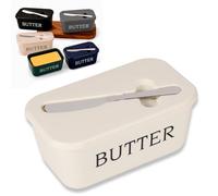 AURALIN Butter Dish with Lid and Spreader Knife White Food-Grade Plastic | Food-grade plastic butter keeper for kitchen worktops and fridges with large covered storage container for daily use