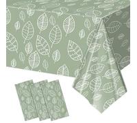 AURALIN Sage Green Leaf Tablecloths 3 Pack 137 x 274 cm PE Covers