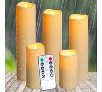 Auralome Battery Operated LED Candles - Remote Control Timer Waterproof Fake Pillar Candle D2.2 Large Flickering Flameless Flame Realistic Electric Church Outdoor Artificial Plastic Tall Candle 5 Set