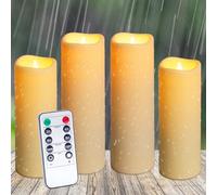 Auralome Battery Operated LED Candles - Waterproof Remote Control Fake Pillar Timer Candle D2.2 Large Flickering Flameless Flame Realistic Electric Church Outdoor Artificial Plastic Tall Candle 4 Set