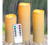 Auralome Battery Operated LED Candles - Waterproof Remote Control Pillar Fake Timer Candle D2.2 x H5 6" 7" Large Flickering Flameless Electric Realistic Church Outdoor Artificial Candles 3 Set