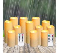Auralome Battery Operated Pillar Candles - LED Fake Remote Control Timer Waterproof Candle D2.2 Large Flickering Flameless Flame Realistic Electric Church Outdoor Artificial Plastic Candle 12 Set