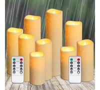 Auralome Battery Operated Waterproof Candles - LED Fake Remote Control Pillar Timer Candle D2.2 Large Flickering Flameless Flame Realistic Electric Church Outdoor Artificial Plastic Tall Candle 9 Set