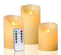 Auralome Flameless Candles Battery Operated - Fake LED Flickering Real Wax Pillar Candles Moving Wick D3.15 x H4 5" 6" Realistic Remote Control Timer Electric Artificial Church Home Wedding 3 Pcs