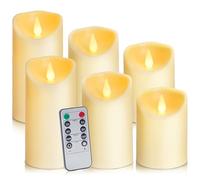 Auralome Flameless Candles Battery Operated - LED Plastic Pillar Candle with Remote Control and Timer Realistic Flickering Electric Powered Lights Artificial Fake Candle Large Outdoor Ivory Set of 6