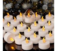 Auralome Flickering Tea Lights Candles - LED Battery Powered Operated Flameless TeaLights Warm Yellow 50-Pack Small Electric T Light Fake Bright Candle for Diwali Votive Wedding Halloween Christmas