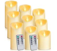 Auralome LED Battery Operated Candles -D3” x H4“ 5” 6” Remote Control Timer Pillar Candle Flameless Realistic Flickering Large Plastic LED Candle Electric Fake Artificial Church Candle Ivory Set of 9