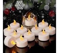 Auralome LED Battery Tea Lights - Flickering Flameless Candles Small Warm Yellow 12-Pack Tealights Flicker Bright Fake Light Electric Operated Last 200 Hours for Home Room Table Christmas Decoration