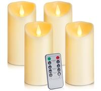 Auralome LED Flameless Candles - Battery Operated Lights Plastic Pillar Candle Remote Control Timer Realistic Flickering Flame Electric Powered Artificial Candle Large Ivory Outdoor Indoor Set of 4