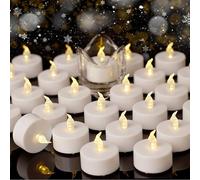 Auralome LED Tea Lights Candles - Battery Operated Flickering Tealights Small Flameless Warm White 24-Pack Electric Realistic Bright Candle Batteries Fake T Light for Table Dinner Decor Wedding Diya