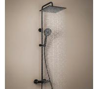 Auralum Black Thermostatic Shower Mixer Set, 30cm Square Rainfall Shower Head (196 Jets) and 5 Modes Handheld Shower, Solid Brass Anti-Scald Valve, Height Adjustable Shower Rail, Hard Water Compatible