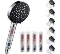 Auralum Filtered Shower Head for Hard Water - High Pressure Handheld with 6 Spray Modes, Water-Saving Design, Includes 5 Replacement Filters - Home Bathroom Essentials - Black