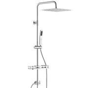 Auralum Shower Riser Rail Kit with 10" Square 304 Stainless Steel Rainfall Shower Head, Handheld Shower, No-Drill Shelf & Adjustable Shower Rail, Chrome Shower Set (Without Mixer) for UK Bathrooms