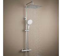 Auralum Thermostatic Shower Mixer Set, 30cm Square Rainfall Shower Head (196 Jets) and 5 Modes Handheld Shower, Solid Brass Anti-Scald Valve, Height Adjustable Shower Rail, Hard Water Compatible