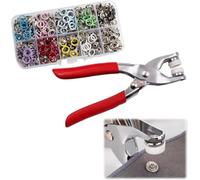 Auralura 100 Sets Poppers Fasteners Kit, 9.5mm Press Stud Kit, Snap Button Fastener Kit with Snap Pliers, No Sewing Needed for Fabric Clothing, Clothing Bags and DIY Crafts (Silver+Color)