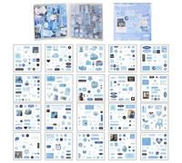 Auralura 20 Pages Scrapbooking Sticker Set, Journaling Supplies, Blue Fresh and Light Style Scrapbooking Deco for Scrap Book, Notebook, Travel Journal, Craft, DIY Art