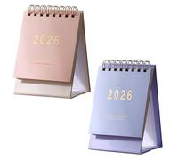 Auralura Mini Desk Calendar 2026 Standing Flip, Thick Paper Twin-Wire Binding for Home Office School, Portable Small Desk Calendar Daily Planning (2 Pcs, Pink,Purple)