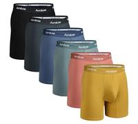 Auraluxe Men's Bamboo Boxer Sports Trunks Breathable Moisture Wicking Boxer Shorts Soft Touch All-Day Comfort Underwear 6Pack(Black+Dark Gray+Blue+Green+Red+Yellow,XL)