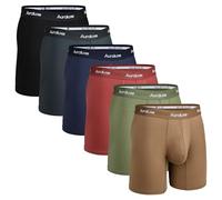 Auraluxe Men's Bamboo Boxer Sports Trunks Breathable Moisture Wicking Boxer Shorts Soft Touch All-Day Comfort Underwear 6Pack(Black+Dark Gray+Blue+Red+Green+Brown,L)