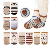 Auranso Baby Socks 5 Pairs Boys Winter Warm Terry Non Slip Grip Socks Girls Cartoon Thick Thermal Toddler Sock with Grips Fox Bear, Color-A, 2-4 Years