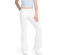 Auranso Girls Flared Leggings High Waisted School Trouser Cotton Kids Bell Bottom Pants Athletic Leggings for Dance Yoga Sports Age 11-12 Years, White