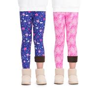 Auranso Girls Fleece Lined Thermal Leggings 2 Pack Kids Winter Thick Warm Cute Printed Trousers, Color A, 10-12 Years (Tag: 160)