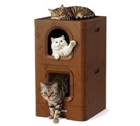 Aurapaws 2-in-1 Cat House & Enclosed Cat Litter Box, Double-Layer Litter Box Enclosure with Cozy Lounge, Pull-Out Tray, Charcoal Filter Slot, Anti-Tracking Step, Hidden Litter Box, Wood Grain Brown
