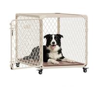 Aurapaws Dog Crate, 36 Inch Diamond Mesh Enhanced Dog Kennel with 4 Lockable Wheels, Leak-Proof Tray, Metal Cage Dog Crates for Medium, Large Dogs, Pets up 100 lbs, Ideal for Indoor Outdoor Use
