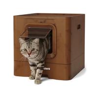 Aurapaws Enclosed Cat Litter Box with Lid, Large Covered Litter Box Enclosure with Pull-Out Tray, Charcoal Filter Slot, Anti-Tracking Step, Hidden Litter Box for Indoor Cats, Wood Grain Brown