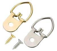 Auratrove 20 Pack Metal D-Ring Picture Frame Hooks with Screws, Heart Shape Single Double Triple Hole Hanging Hardware for Photo Frames Mirrors Exhibitions, Gold Silver Finish 3.2cm to 6.3cm