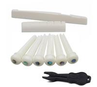 Auratrove 9 Pcs Acoustic Guitar Bone Bridge Pins Saddle Nut Set, Real Cattle Bone Replacement Parts with Puller for 6 String Folk Guitar, White