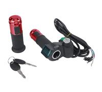 Auratrove E-Bike Throttle Grip with LED Voltage Display, 12V-72V Automatic Identification Handlebar for Electric Scooter Bike, Black Red