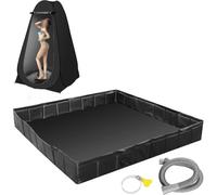 Auratrove Foldable Shower Base, Portable PVC Shower Tray with 100cm Drain Hose for Camping Outdoor Pet Bathing, Large Black Floor Pan for Tent