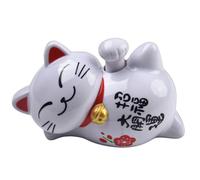 Auratrove Solar Powered Maneki Neko Waving Cat Fortune Decoration For Car Dashboard Home Office Feng Shui Gift White