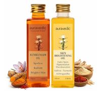 Auravedic Kumkumadi & Turmeric Face Oil Combo | Saffron & Ashwagandha for Radiant Glow, Dull & Uneven Looking Skin | Hydrating & Nourishing Face Massage Oil | Lightweight & Fast Absorbing | 100ml