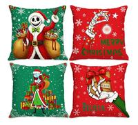 Aurblyn Nightmare Before 4PCS Christmas Pillow Covers Decorations Square Throw Pillow Case Xmas Cushion Covers Indoor Home Bedroom Sofa Xmas Sofa Decorations Party Decoration Jack and Sally