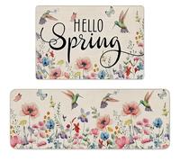 Aurblyn Spring Kitchen Mats Set of 2 Pink Floral Kitchen Rugs Non Slip Washable with Crystal Velvet kitchen Floor Mats Decor kitchen Mat Fatigue mats for Standing 16x24 and 16x45.5 Inch