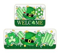 Aurblyn St Patricks Day Kitchen Rugs St Patricks Day Decorations 2PCS with Welcome Doormat Shamrock Decor Kitchen Rug Sets for Floor 40x60 and 40x115 cm Indoor Outdoor Non-Slip Backing