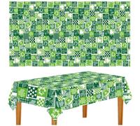 Aurblyn St Patricks Day Tablecloth Shamrock Tablecloth 137x274 cm Rectangle tablecloth Green Shamrock Plastic Table Cover Waterproof St Patricks Day Decorations for Party Dining