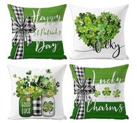 Aurblyn St Patricks Pillow Covers Set of 4 PCS Shamrock Pillow Throw Covers Decorative 45x45 cm St Patricks Day Decorations for Couch Sofa Bed Bedroom st patricks Day pillow overs Decor