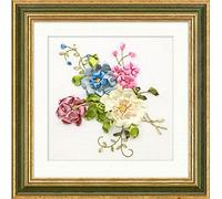 Aureate Handmade Ribbon Embroidery Kits Canvas 3D Wall Art Home Decoration DIY Needlepoint Tapestry Hanging Gift Floral 14 ×14 (Multicolor-2)