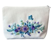 Aureate Ribbon Embroidery Cosmetic Bag Kit, DIY Organizer Storage Pouch, Floral-Butterfly, 9”×6.7”×2”, Embroidery