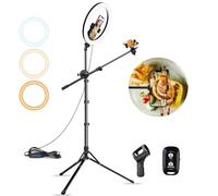 Aureday 12″ Selfie Ring Light with Stand & Extendable Arm-Overhead Ringlight Tripod for iPhone with Mic Mount & 2 Phone Holders, Circle Lighting for Tiktok/Live Streaming/Video Recording/Music/Cooking