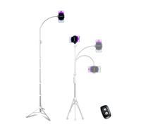 Aureday Cell Phone Tripod 225cm with 38cm Flexible Hose, 360° Rotating, Bluetooth Remote Control and Stand for iPhone, Android Phones and Cameras (Silver)