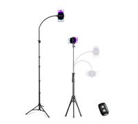 Aureday Mobile Phone Tripod Stand 223 cm Selfie Mobile Phone Tripod with 38 cm Flexible Tube 360° Rotatable Bluetooth Remote Control and Holder Tripod Stand for iPhone, Android Mobile Phones and